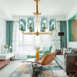 8 Lys Retro Rustikk Luksuriøs Messing Pendellampe Med Glassskjerm