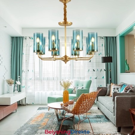 8 Lys Retro Rustikk Luksuriøs Messing Pendellampe Med Glassskjerm