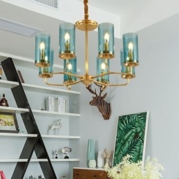 8 Lys Retro Rustikk Luksuriøs Messing Pendellampe Med Glassskjerm