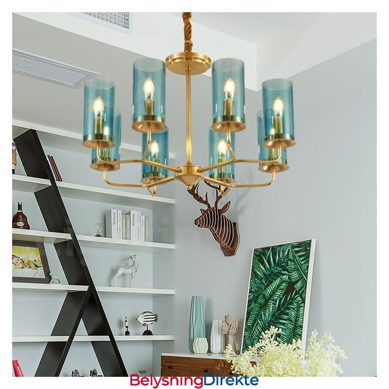 8 Lys Retro Rustikk Luksuriøs Messing Pendellampe Med Glassskjerm