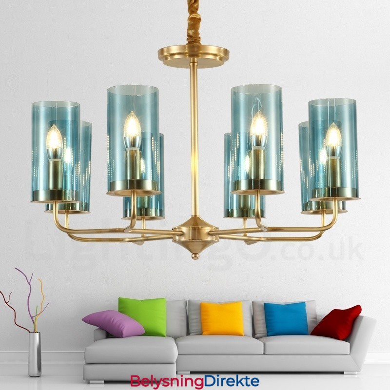 8 Lys Retro Rustikk Luksuriøs Messing Pendellampe Med Glassskjerm