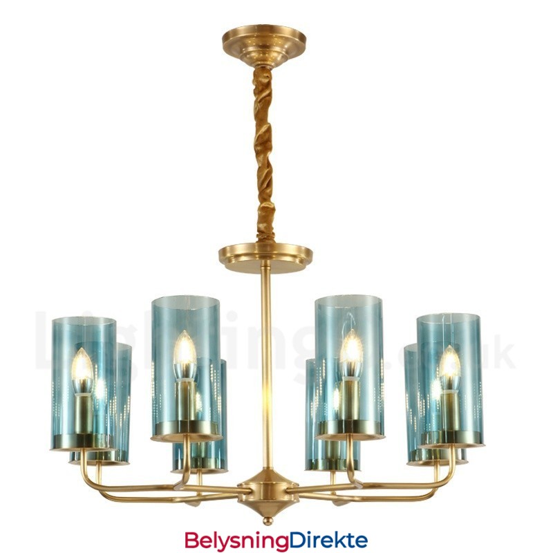 8 Lys Retro Rustikk Luksuriøs Messing Pendellampe Med Glassskjerm