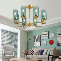 8 Lys Retro Rustikk Luksuriøs Messing Pendellampe Med Glassskjerm