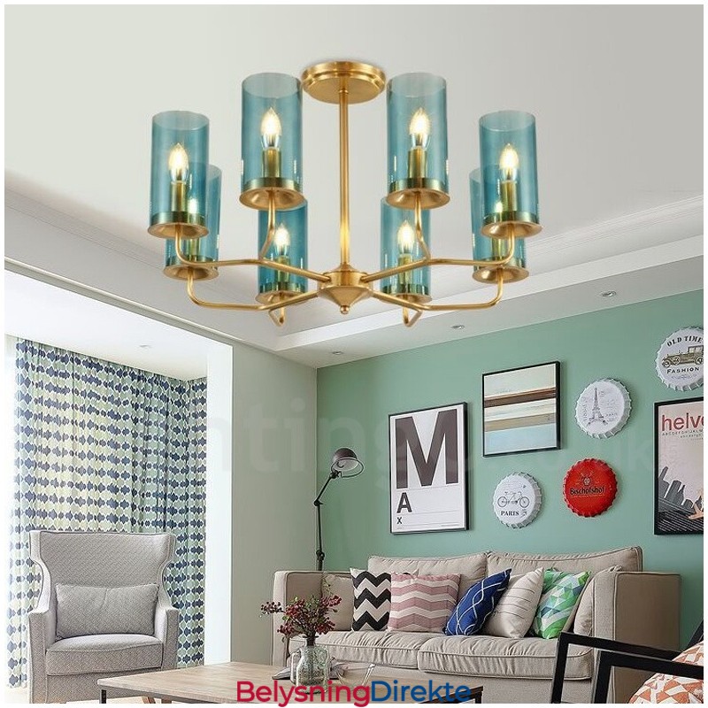 8 Lys Retro Rustikk Luksuriøs Messing Pendellampe Med Glassskjerm