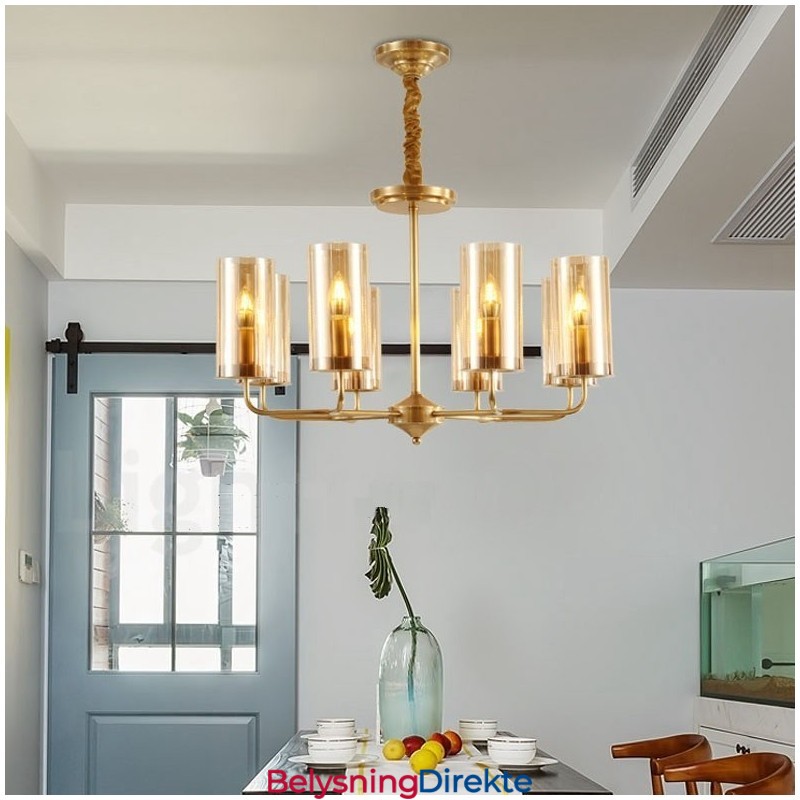 8 Lys Retro Rustikk Luksuriøs Messing Pendellampe Med Glassskjerm
