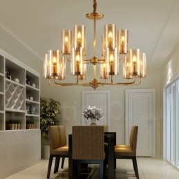 16 Lys Retro Rustikk Luksuriøs Messing Pendellampe Med Glassskjerm