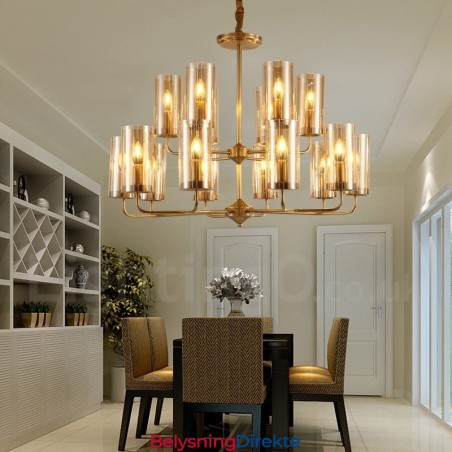 16 Lys Retro Rustikk Luksuriøs Messing Pendellampe Med Glassskjerm