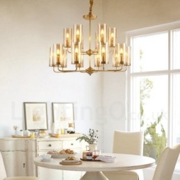 16 Lys Retro Rustikk Luksuriøs Messing Pendellampe Med Glassskjerm