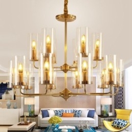 16 Lys Retro Rustikk Luksuriøs Messing Pendellampe Med Glassskjerm