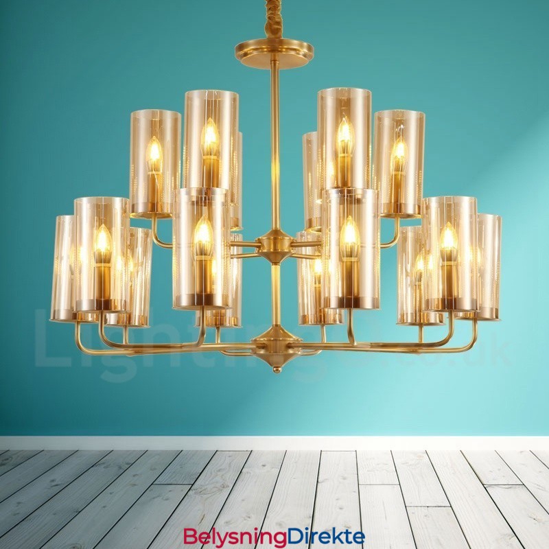 16 Lys Retro Rustikk Luksuriøs Messing Pendellampe Med Glassskjerm