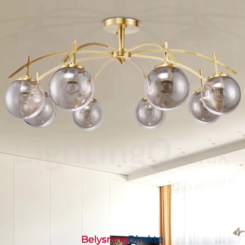 8 Lys Retro Rustikk Luksuriøs Messing Pendellampe Med Glassskjerm