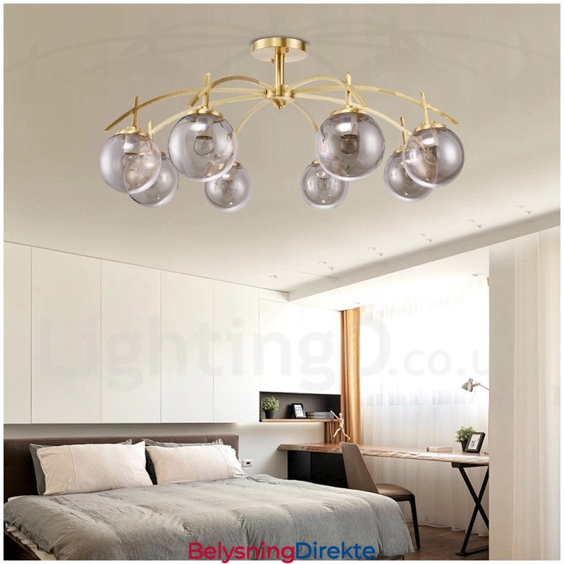 8 Lys Retro Rustikk Luksuriøs Messing Pendellampe Med Glassskjerm