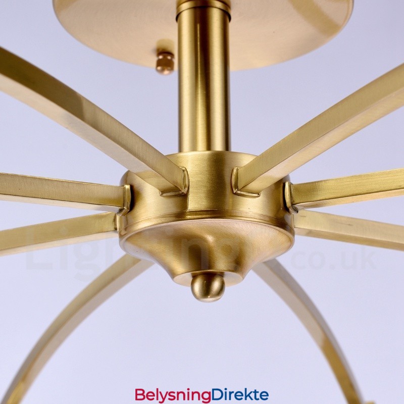 8 Lys Retro Rustikk Luksuriøs Messing Pendellampe Med Glassskjerm