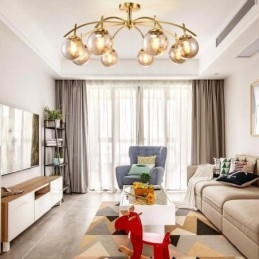 8 Lys Retro Rustikk Luksuriøs Messing Pendellampe Med Glassskjerm