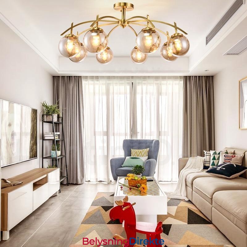 8 Lys Retro Rustikk Luksuriøs Messing Pendellampe Med Glassskjerm