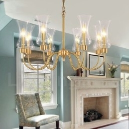 8 Lys Retro Rustikk Luksuriøs Messing Pendellampe Med Glassskjerm