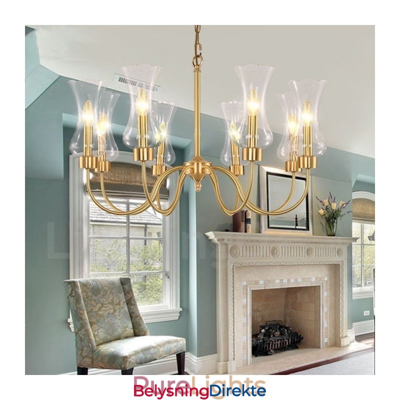 8 Lys Retro Rustikk Luksuriøs Messing Pendellampe Med Glassskjerm