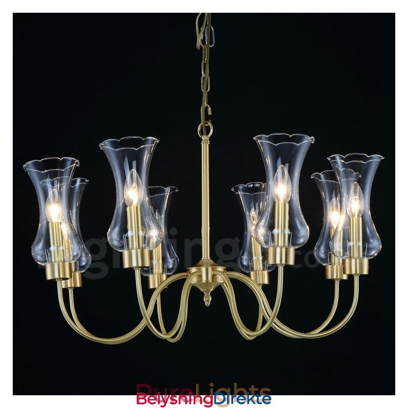 8 Lys Retro Rustikk Luksuriøs Messing Pendellampe Med Glassskjerm