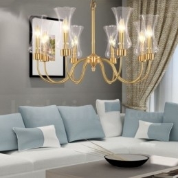 8 Lys Retro Rustikk Luksuriøs Messing Pendellampe Med Glassskjerm