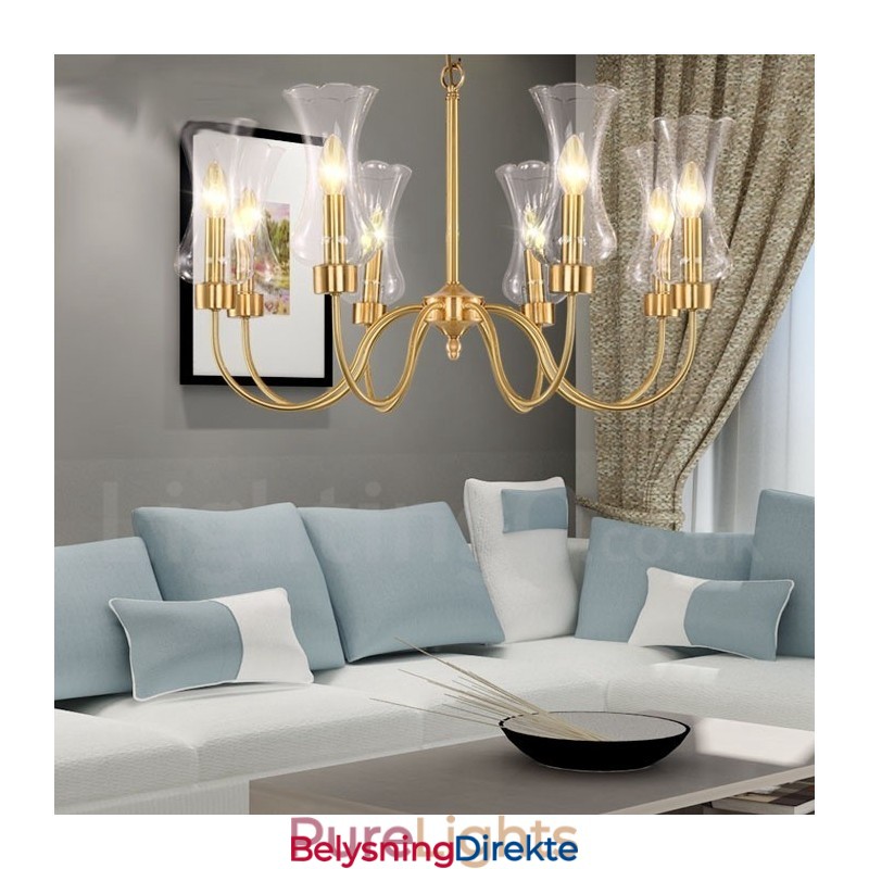 8 Lys Retro Rustikk Luksuriøs Messing Pendellampe Med Glassskjerm