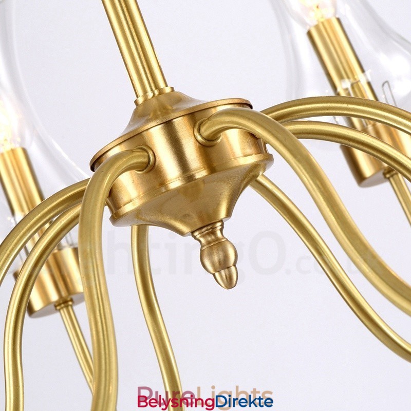 8 Lys Retro Rustikk Luksuriøs Messing Pendellampe Med Glassskjerm