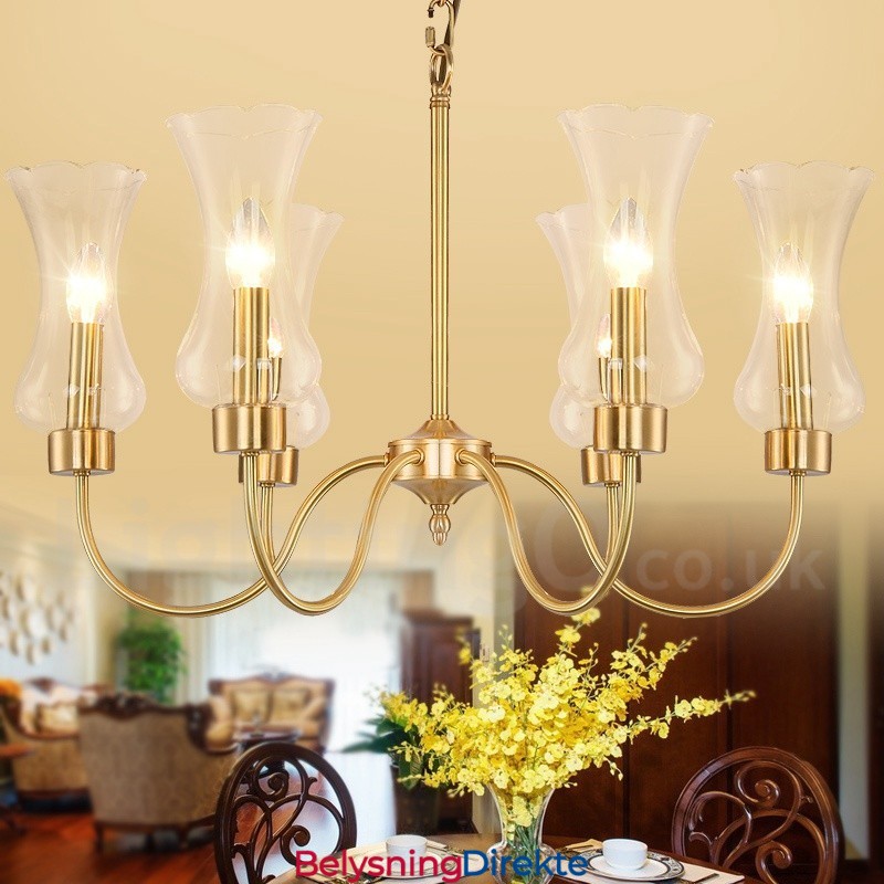 Retro Rustik Luksuriøs Messing Pendellampe Med 6 Lys Og Glassskjerm