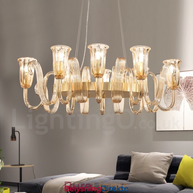 8 Lys Retro Rustikk Luksuriøs Aluminiumslegering Pendellampe Lysekrone Med Glassskjerm