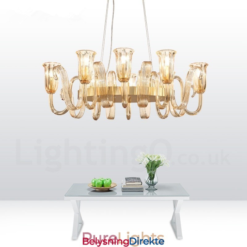 8 Lys Retro Rustikk Luksuriøs Aluminiumslegering Pendellampe Lysekrone Med Glassskjerm