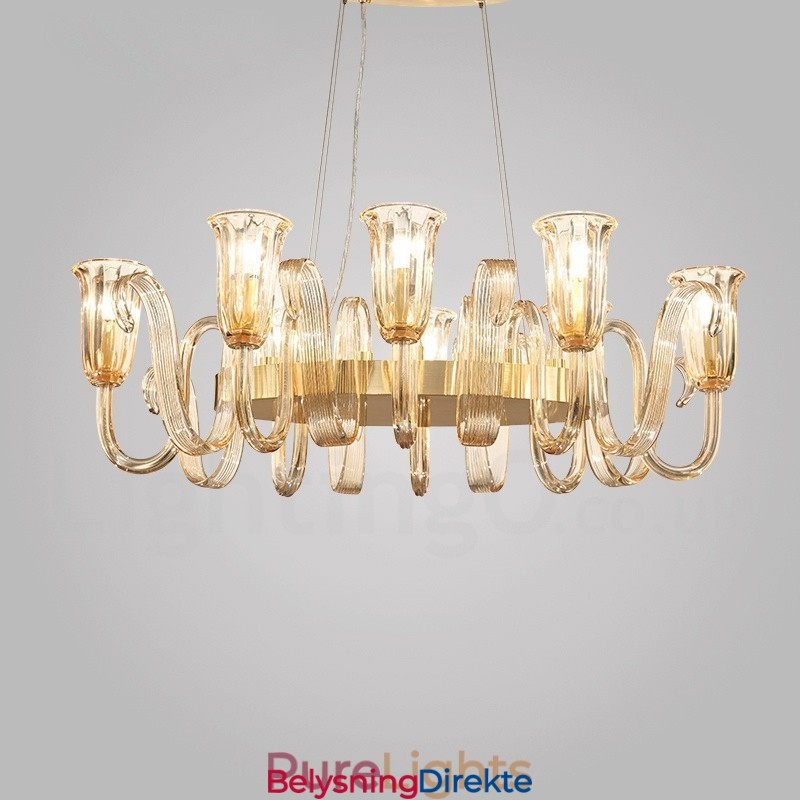 8 Lys Retro Rustikk Luksuriøs Aluminiumslegering Pendellampe Lysekrone Med Glassskjerm