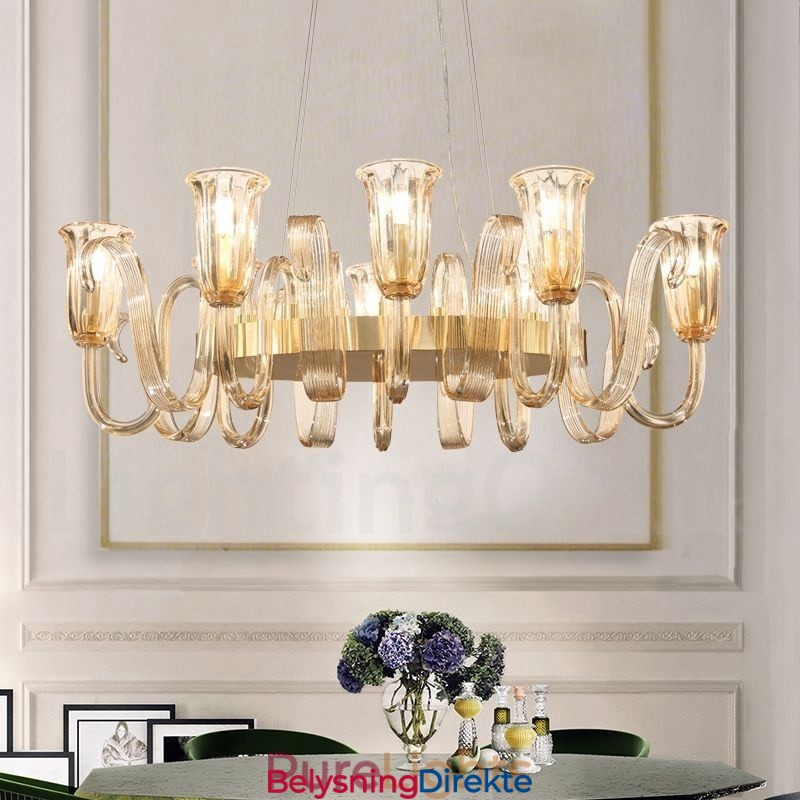 8 Lys Retro Rustikk Luksuriøs Aluminiumslegering Pendellampe Lysekrone Med Glassskjerm