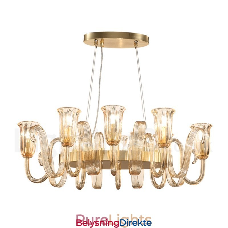 8 Lys Retro Rustikk Luksuriøs Aluminiumslegering Pendellampe Lysekrone Med Glassskjerm