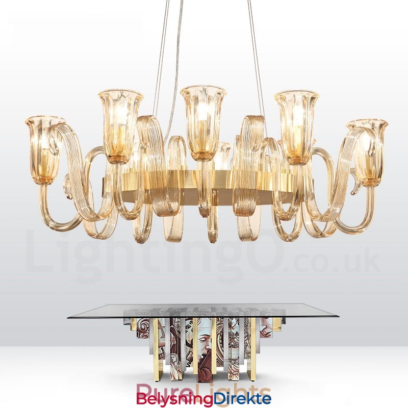 8 Lys Retro Rustikk Luksuriøs Aluminiumslegering Pendellampe Lysekrone Med Glassskjerm