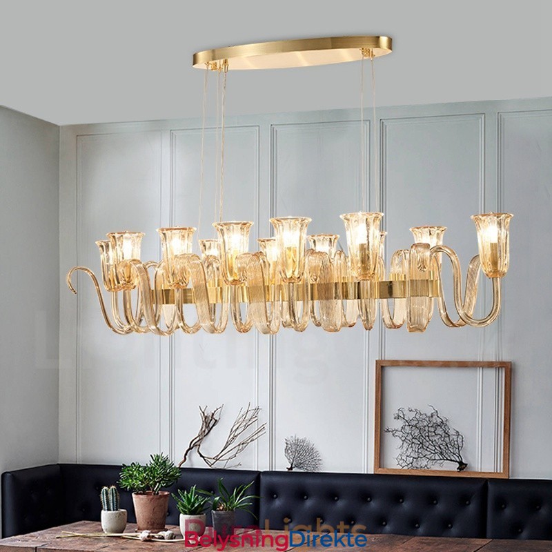 12-Lyss Retro Rustikk Luksuriøs Aluminiumslegering Pendellampe Med Glassskjerm