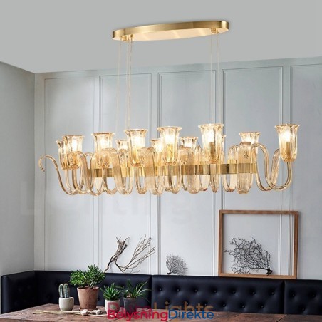 12-Lyss Retro Rustikk Luksuriøs Aluminiumslegering Pendellampe Med Glassskjerm