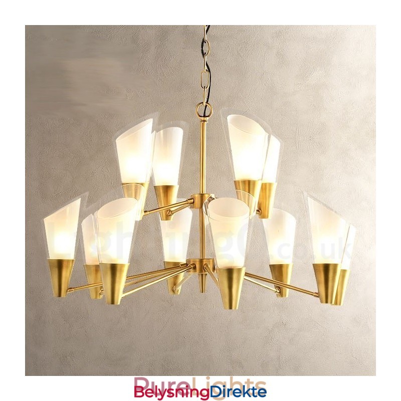 12-Lyss Retro Rustikk Luksuriøs Messing Pendellampe Med Glassskjerm