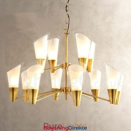 12-Lyss Retro Rustikk Luksuriøs Messing Pendellampe Med Glassskjerm