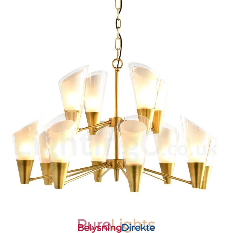 12-Lyss Retro Rustikk Luksuriøs Messing Pendellampe Med Glassskjerm