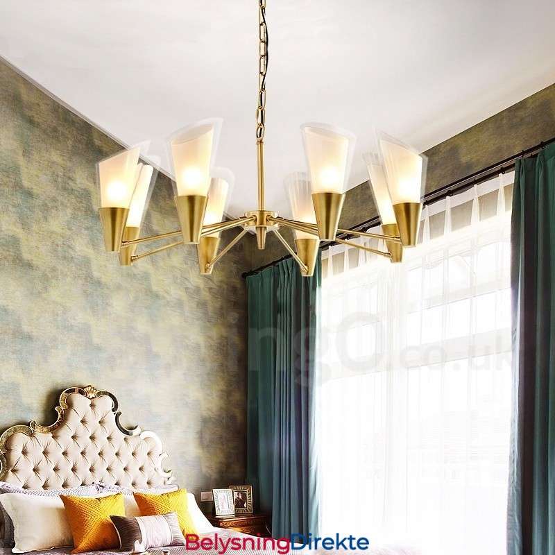 8 Lys Retro Rustikk Luksuriøs Messing Pendellampe Med Glassskjerm