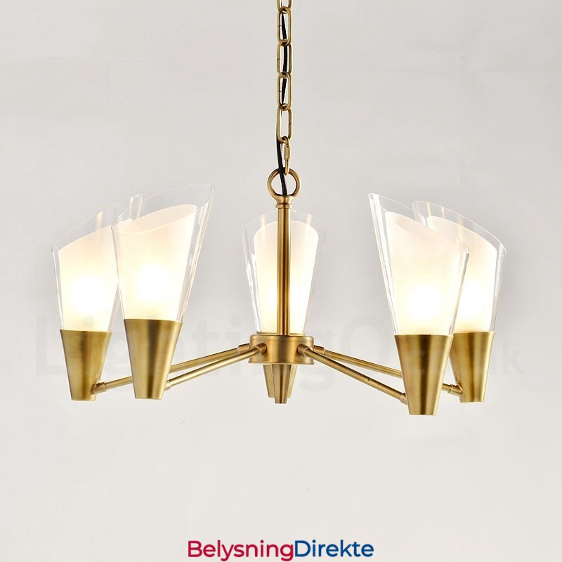 Retro Rustikk Luksuriøs Messing Pendellampe Med 5 Lys Og Glassskjerm