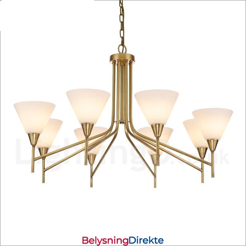 8 Lys Retro Rustikk Luksuriøs Messing Pendellampe Med Glassskjerm