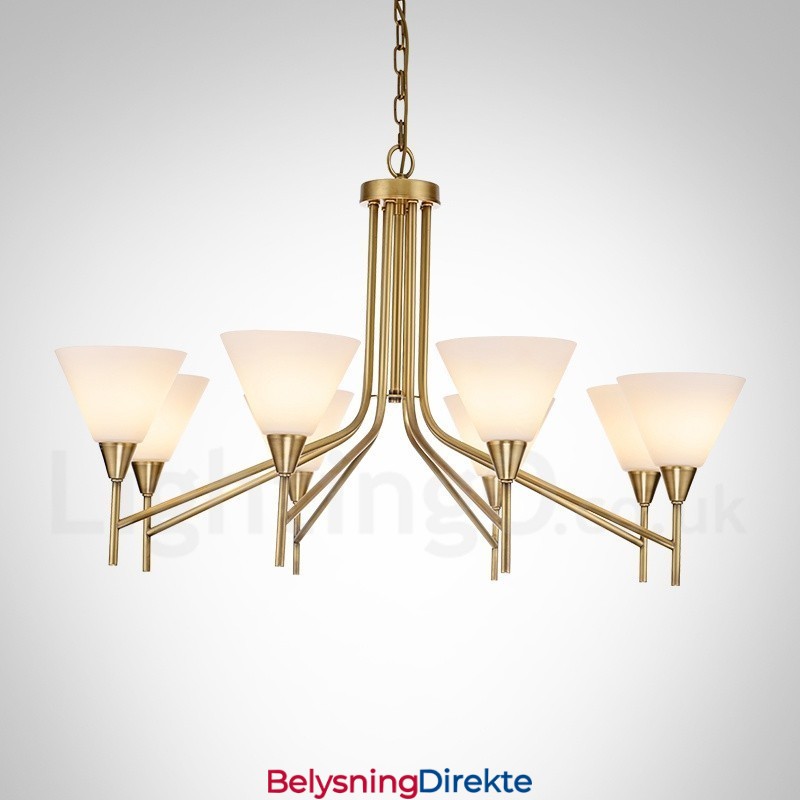 8 Lys Retro Rustikk Luksuriøs Messing Pendellampe Med Glassskjerm