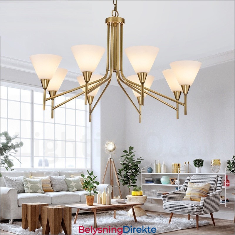 8 Lys Retro Rustikk Luksuriøs Messing Pendellampe Med Glassskjerm