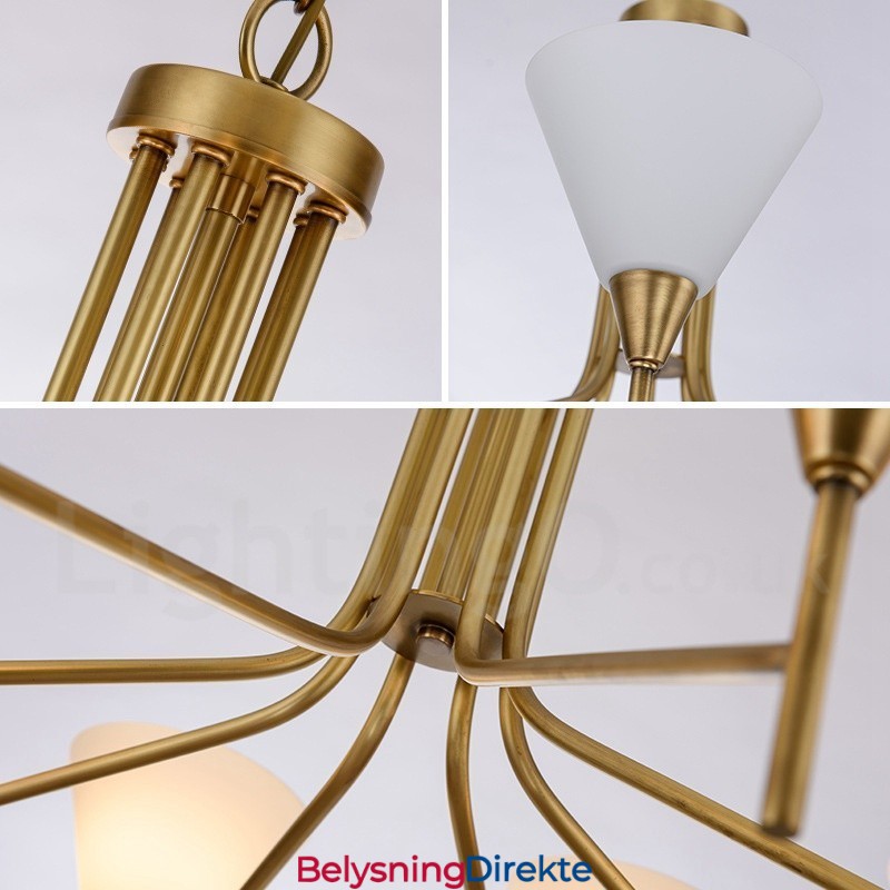 8 Lys Retro Rustikk Luksuriøs Messing Pendellampe Med Glassskjerm