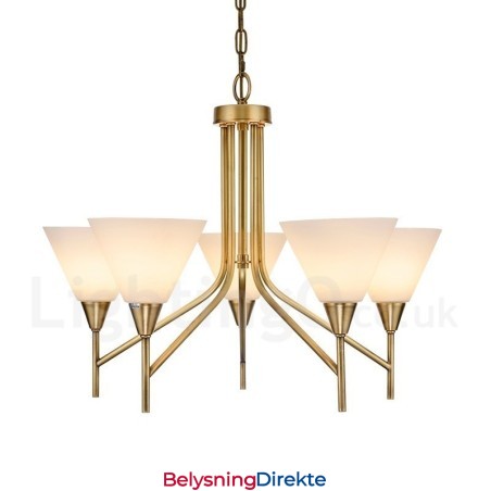 Retro Rustikk Luksuriøs Messing Pendellampe Med 5 Lys Og Glassskjerm