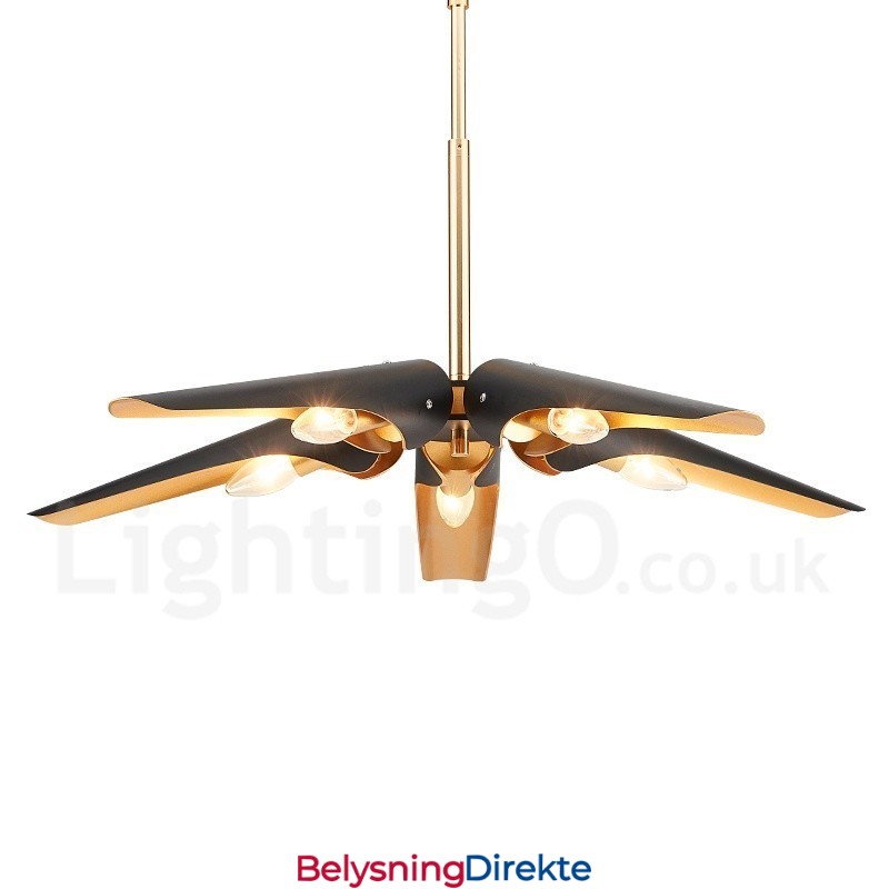 5-Lys Retro Rustikk Luksuriøs Aluminiumslegering Pendellampe Lysekrone Med Aluminiumslegering Skjerm