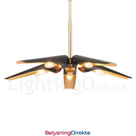 5-Lys Retro Rustikk Luksuriøs Aluminiumslegering Pendellampe Lysekrone Med Aluminiumslegering Skjerm