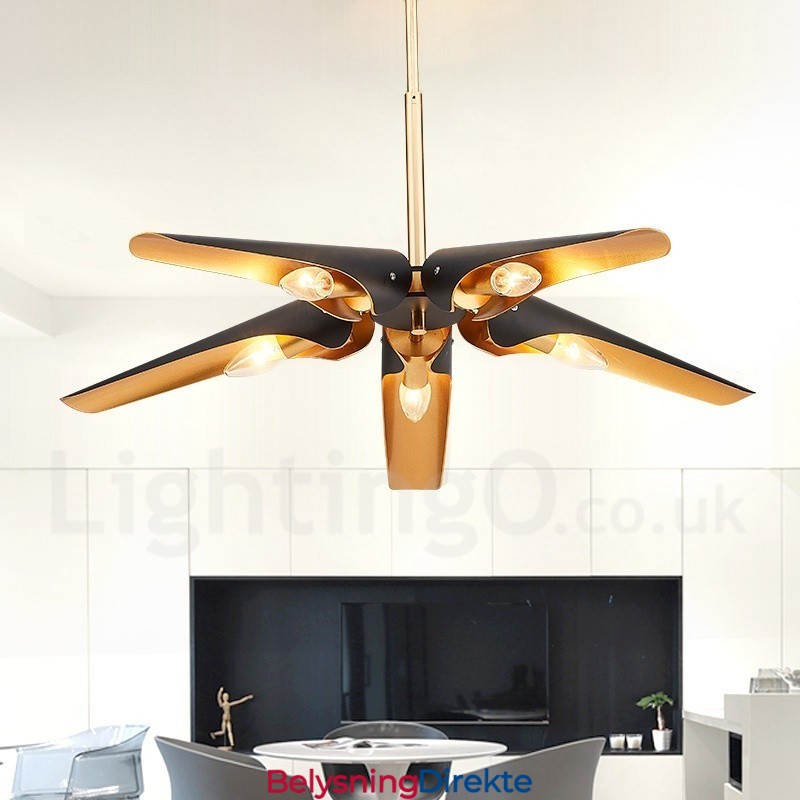 5-Lys Retro Rustikk Luksuriøs Aluminiumslegering Pendellampe Lysekrone Med Aluminiumslegering Skjerm