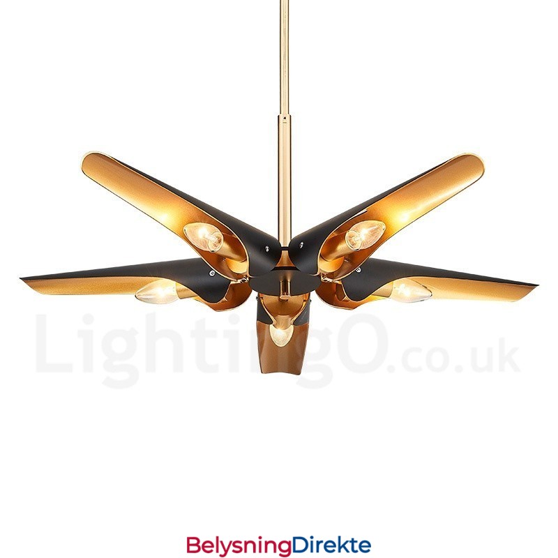 5-Lys Retro Rustikk Luksuriøs Aluminiumslegering Pendellampe Lysekrone Med Aluminiumslegering Skjerm