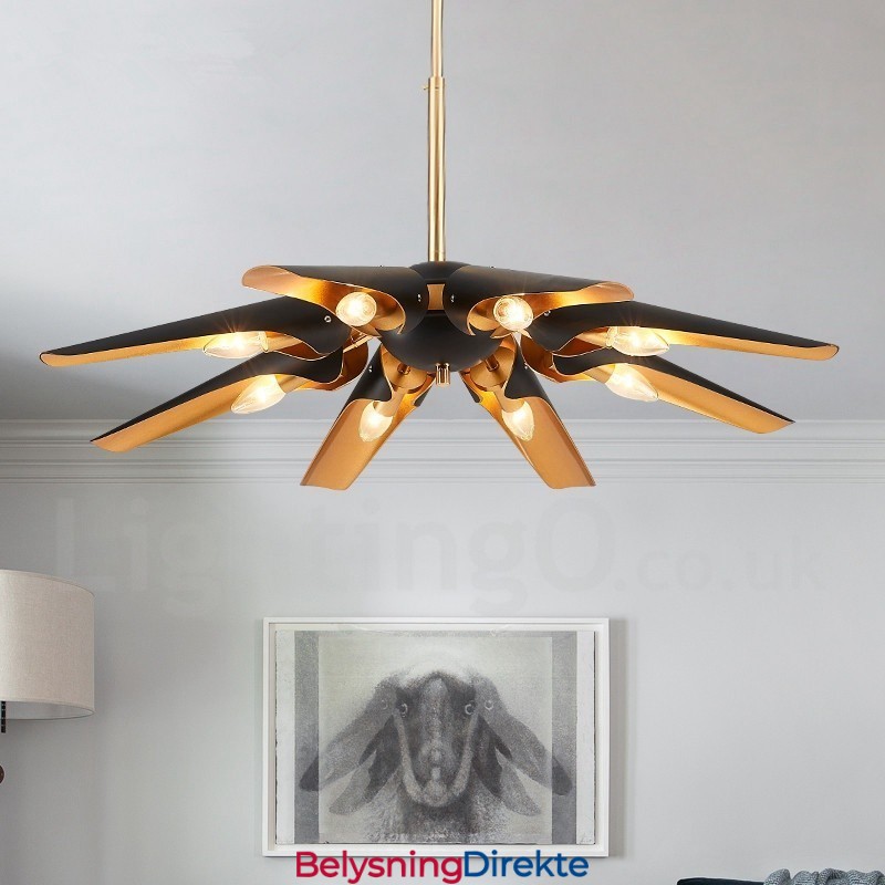 8 Lys Retro Rustikk Luksuriøs Aluminiumslegering Pendellampe Lysekrone Med Aluminiumslegering Skjerm