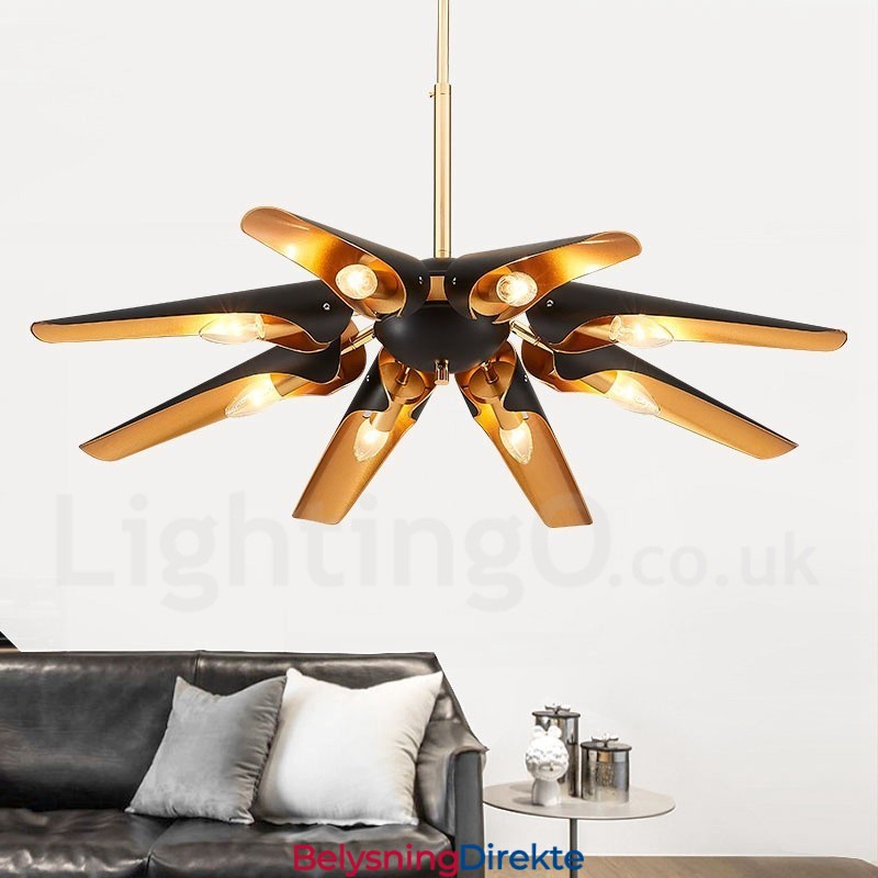 8 Lys Retro Rustikk Luksuriøs Aluminiumslegering Pendellampe Lysekrone Med Aluminiumslegering Skjerm